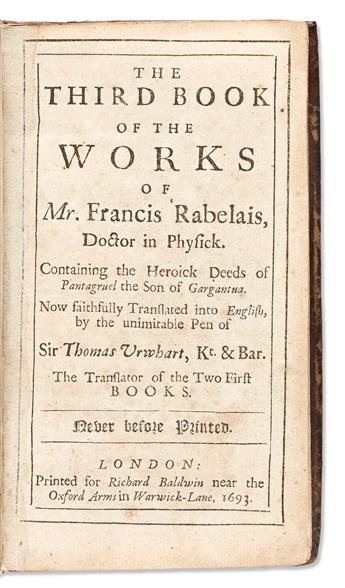 Rabelais, François (c. 1494-1553) Works in English, Three late-17th Century Octavo Volumes, 1664-1694.